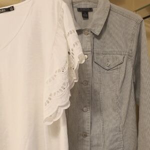 Lace Sleeve Top & Striped Jacket 2X